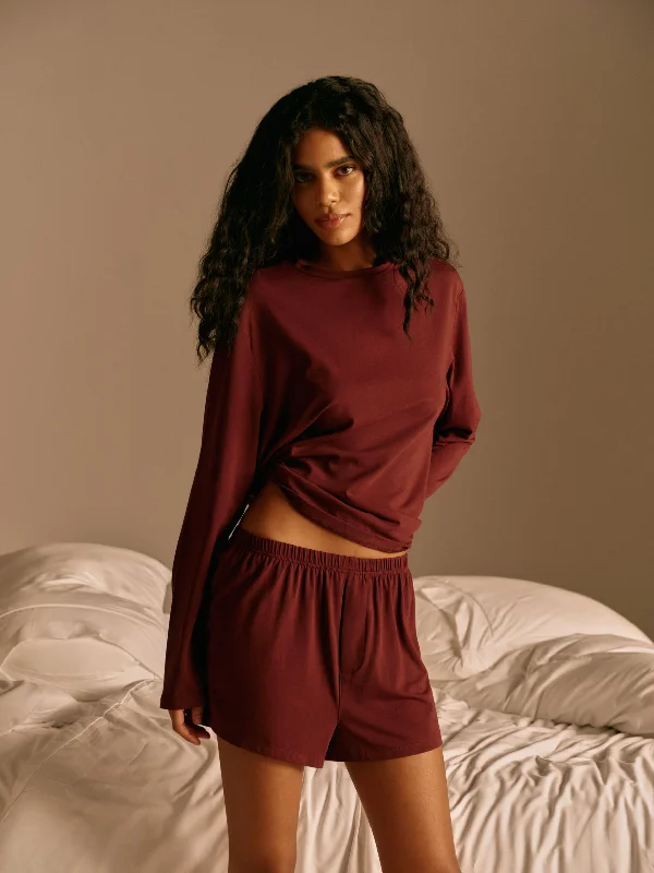 Unique Women’s Fashion Pieces Modal Long Sleeve T-shirt - Burgundy