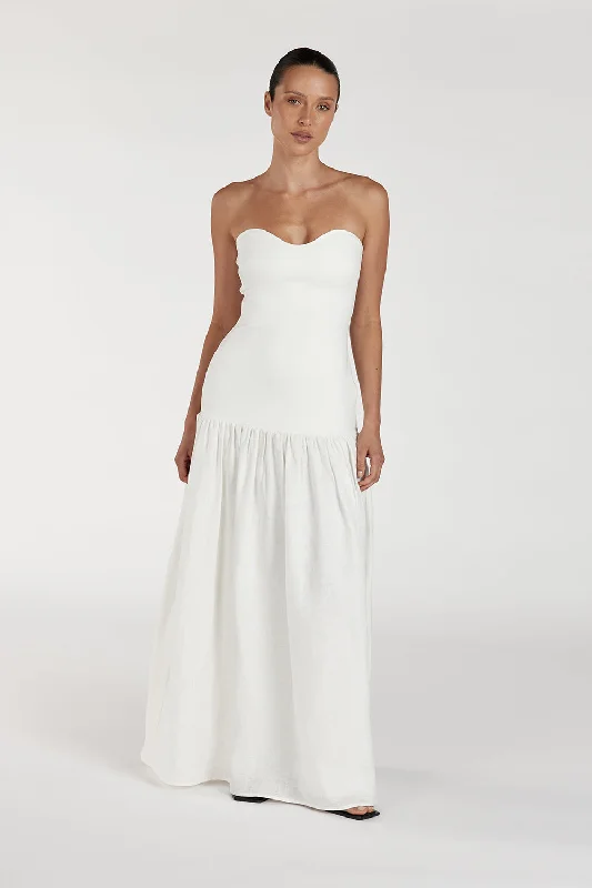 Break Fashion Norms ELLISON WHITE STRAPLESS MIDI DRESS