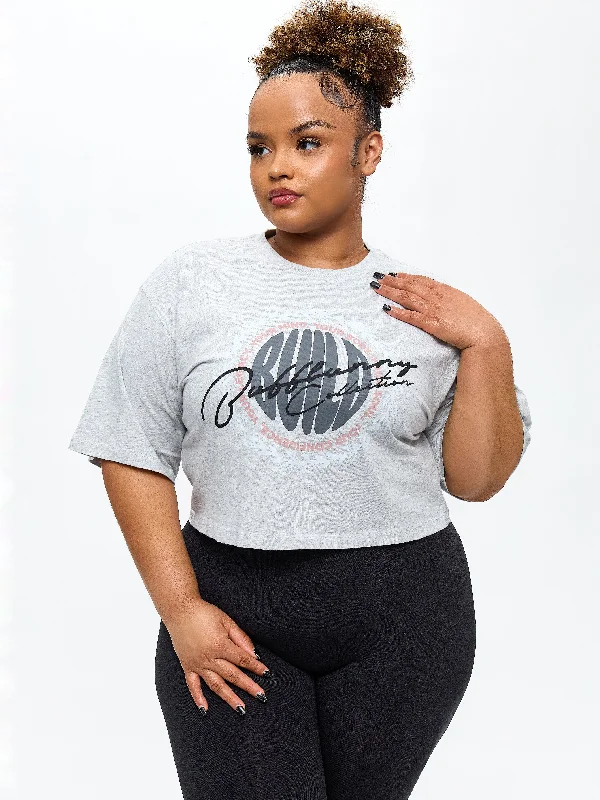 Preppy Style Build Crop Tee - Heather Grey