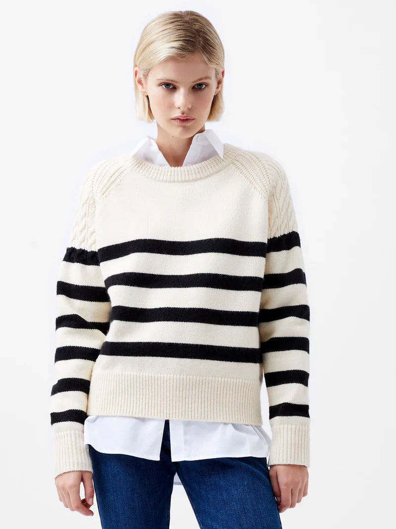 Comfort First Women's Fashion Quinley Stripe Sweater - Classic Cream and Black