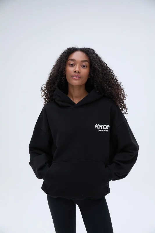 Women's Online Clothing Boutique Sportswear Oversized Hoodie - Black/Marshmallow White