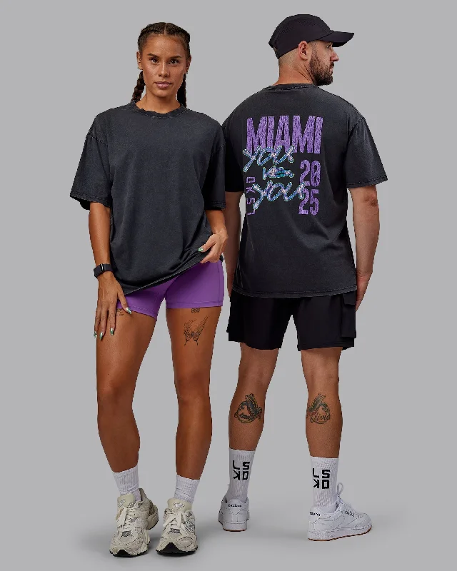 Casual Chic Unisex Miami 25 Washed FLXCotton Tee Oversize - Black-Amethyst