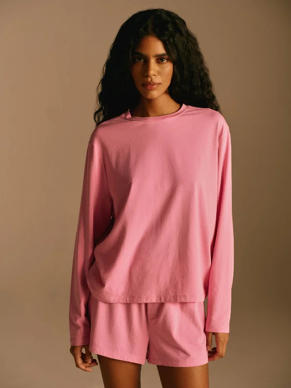 Early Bird Offer Modal Long Sleeve T-shirt - Candy Pink