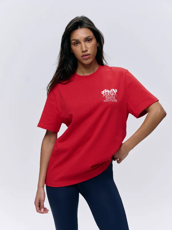 VIP Member Discount Runners Short Sleeve Oversized T-shirt - Classic Red/White