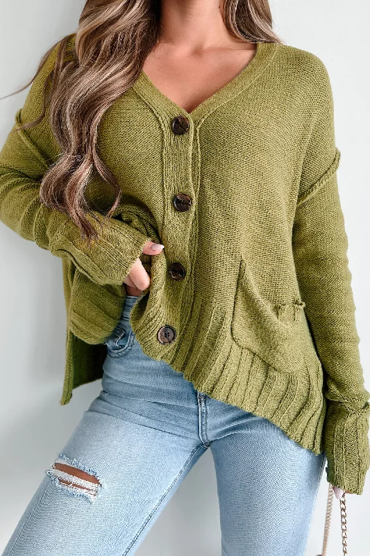 Flash Discount Say No More Button Front Sweater Cardigan (Light Olive)