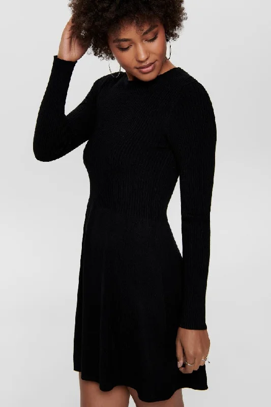 Trendy And Individual Women's Fashion ONLY LONG SLEEVE O-NECK DRESS IN BLACK