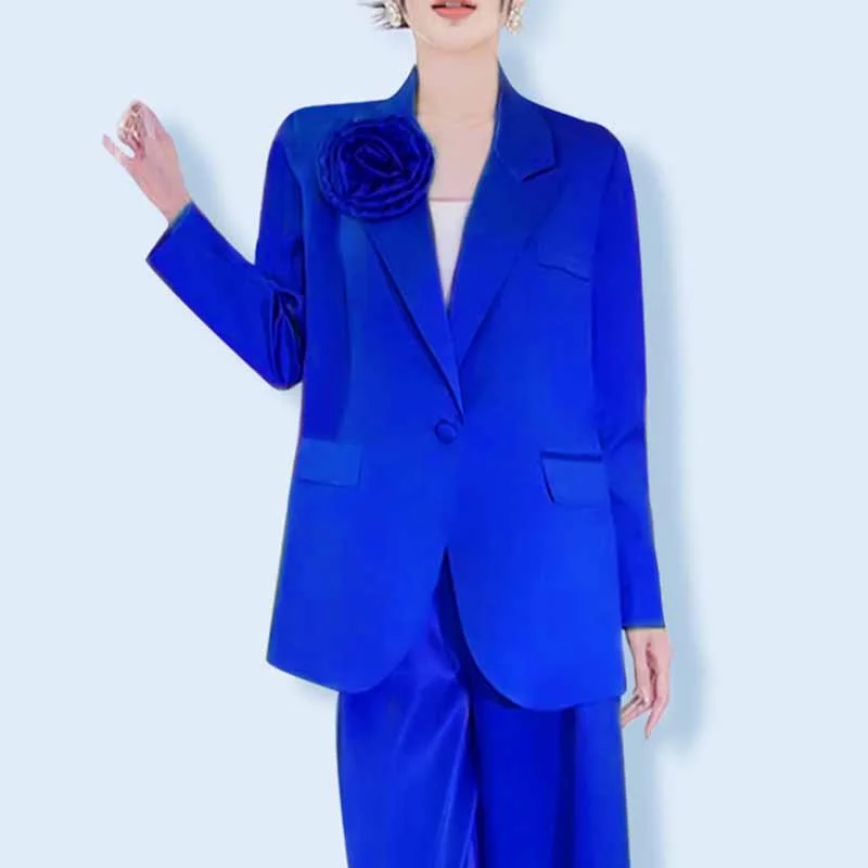 Big Savings Women's Royal Blue Suit One Button Blazer Trousers Set Fashionable Pantsuit