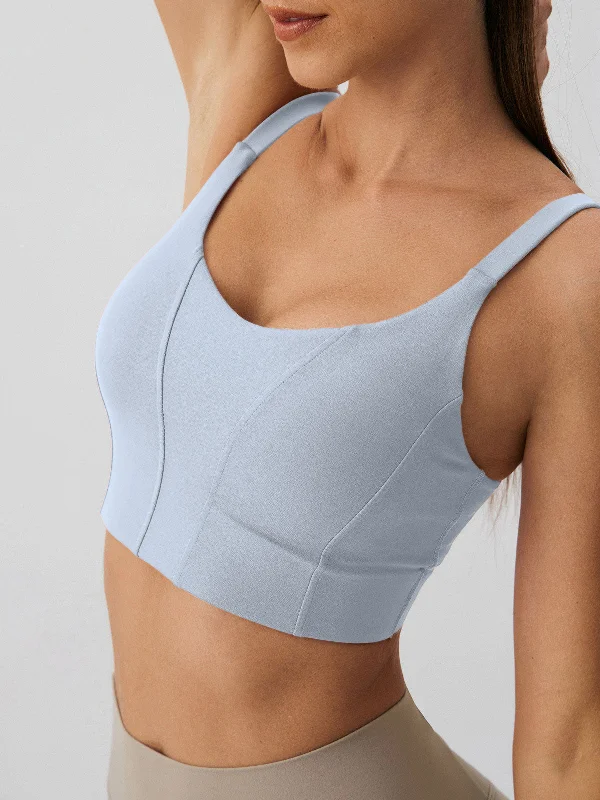 Casual Fashion Trends for Women Light Blue Scoop Neck Sports Bra - High Support