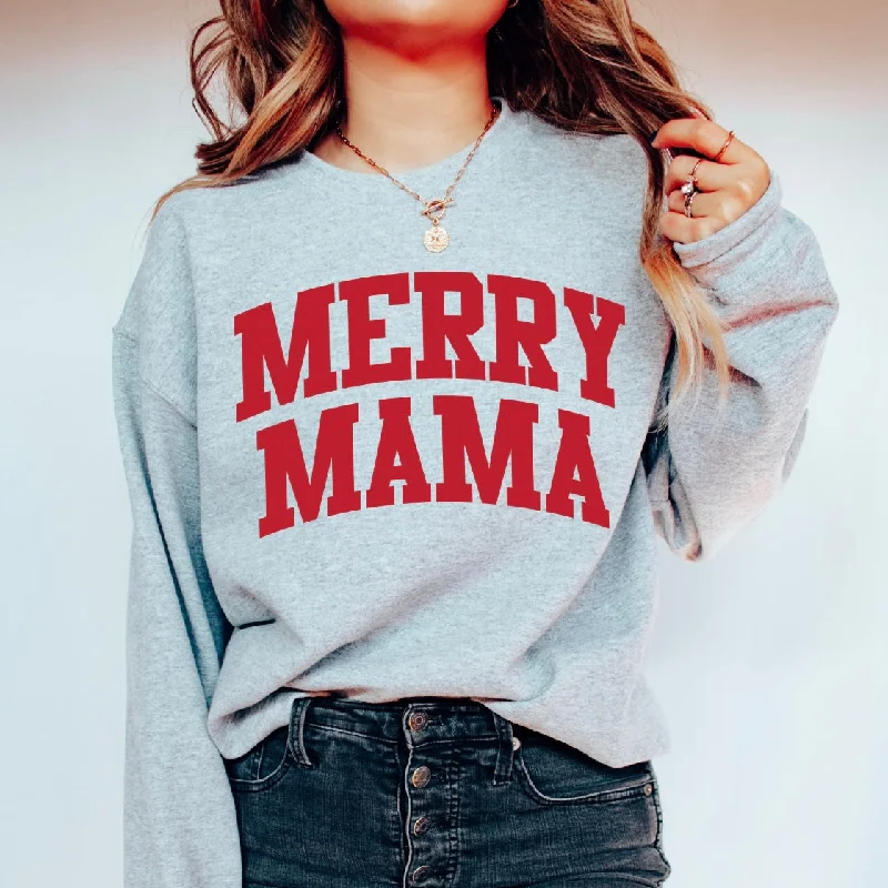 Bold Prints Casual Chic MERRY MAMA • Gray College Crew