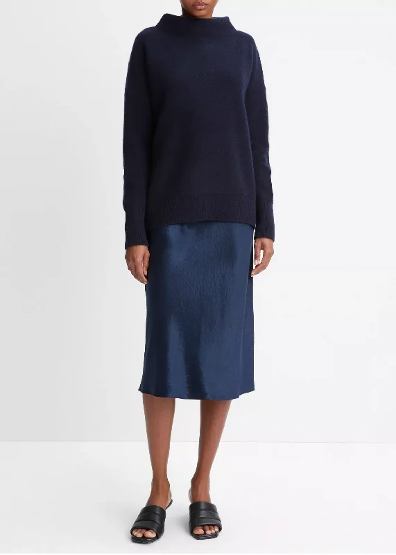 Fashion Forward Femme Cashmere Funnel Neck Sweater - Costal Blue